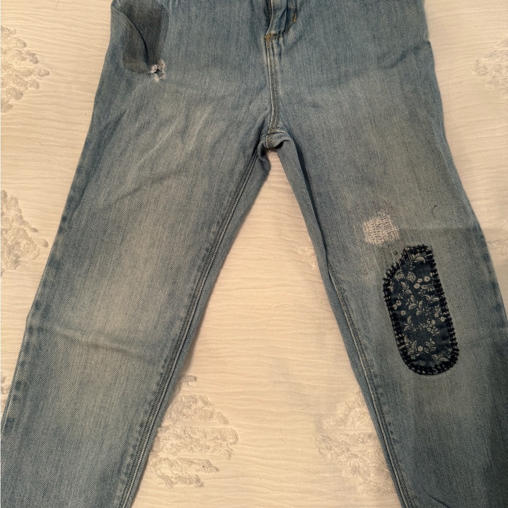 Blue Denim Jeans with Floral Patch